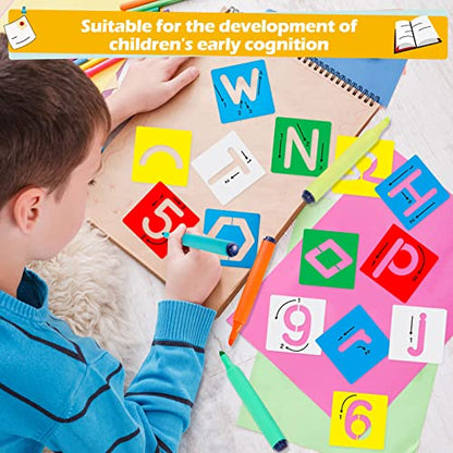 72 Pcs Preschool Letters Stencils and Number Stencils Set, 2.4 Inch