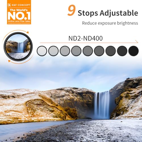 K&F Concept 40.5mm Neutral Density Filter, 40.5mm Slim Variable Fader ND Filter Adjustable ND2 to ND400 Filter + Cleaning Cloth - size: 40.5 mm