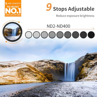 K&F Concept 40.5mm Neutral Density Filter, 40.5mm Slim Variable Fader ND Filter Adjustable ND2 to ND400 Filter + Cleaning Cloth - size: 40.5 mm