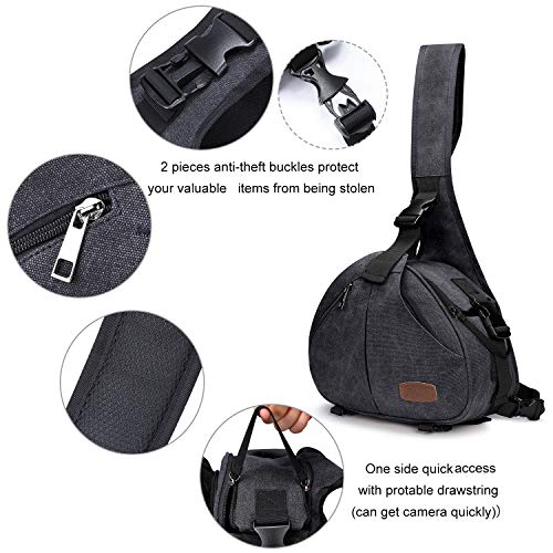 S-ZONE Canvas Camera Sling Bag Backpack Crossbody Case with Tripod Holder