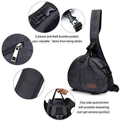 S-ZONE Canvas Camera Sling Bag Backpack Crossbody Case with Tripod Holder