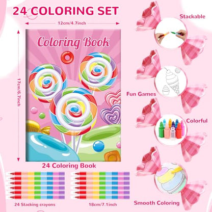 BenLouis 24 Sweet Mini Coloring Books with 24 Crayons for Kids Bulk - style: Candyland