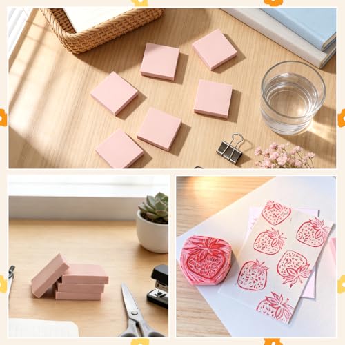 6 Pack 2"x2" Pale Pink Rubber Stamp Carving Blocks - Soft Linoleum Material for DIY Craft Projects & Handmade Stamps - size: 2"x2"