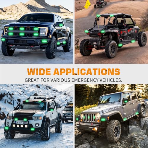 XRIDONSEN 8PCS Sync Grill Strobe Lights 32 LED Green Emergency Lights - color: Green