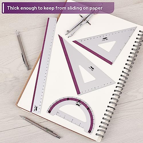 Mr. Pen- Metal Geometry Kit, 4 Pack, 45° & 30°/60° Set Squares - color: Purple Stripes