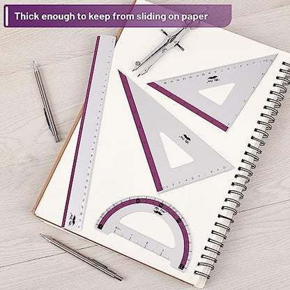 Mr. Pen- Metal Geometry Kit, 4 Pack, 45° & 30°/60° Set Squares - color: Purple Stripes