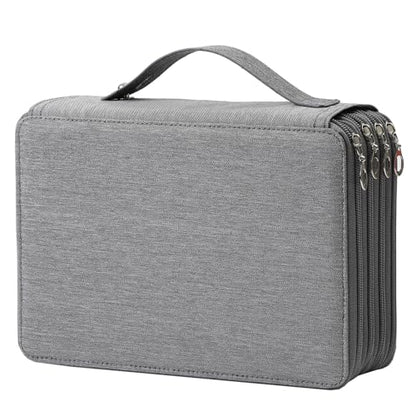 Canvas 200 Slots Pencil Case 4-Layer Zipped Holder w/Handle - color: Grey, size: 200
