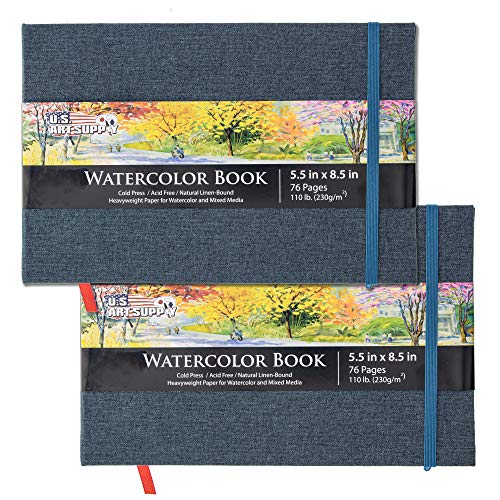 U.S. Art Supply 5.5" x 8.5" Watercolor Book (2 Pack, 76 Sheets Each) - size: 5.5-x-8.5-inch