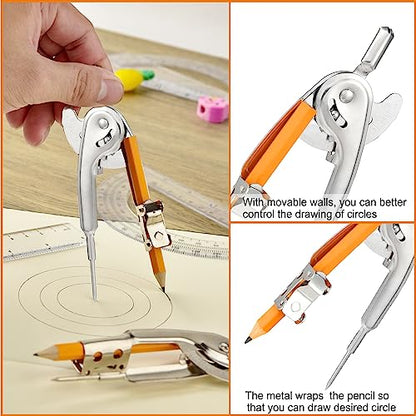 Mototo 12-PCS Geometry Tool Set, Math Compass for Geometry and 6 Inch Protractor Set Include Metal Compass with Pencil and Clear Plastic Protractor for Student Classroom Office Woodworking Art Drawing - style: 12 Pack