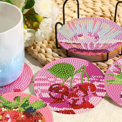 HHMATITS 8 Pcs Pink Disco Diamond Art Coasters Kit for Adults 4X4IN - color: Disco