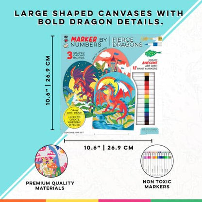 Bright Stripes Marker by Numbers Paint Kit, Fierce Dragons Theme, Ages 8+ - style: Fierce Dragons