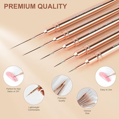 Artdone Metallic Nail Art Pens, Liner Brushes Set, 5PCS Gold Nail Tools - color: Copper Liner Brush Set