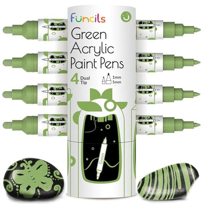 4 Acrylic Dual Tip Green Paint Pen Metallic for Wood, Metal - color: Green