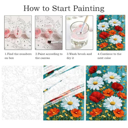 ZRIZQ Paint by Numbers Kit for Adults Beginner Flowers,Daisy,16x20 - color: 16"X20"Rolled Canvas-Daisy Flowers