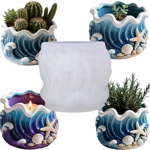 Wave Candle Molds, Seashell Jar Silicone Molds for Resin, Concrete - color: Blue Wave Resin Mold