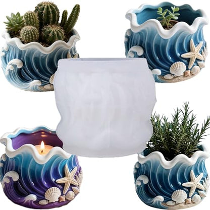 Wave Candle Molds, Seashell Jar Silicone Molds for Resin, Concrete - color: Blue Wave Resin Mold