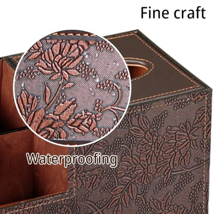 PU Leather Square Tissue Box Cover - Multi-Functional Tissue Box Holder - color: Retro