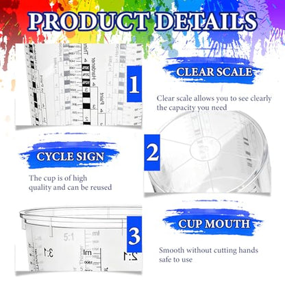 24 Pack 76 oz Graduated Paint Mixing Cups with 20 Wooden Sticks