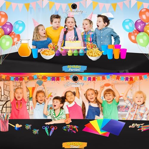Grandipity Plastic Table Cloth Disposable 12 Pack 54” x 108” Rectangle - color: Black, size: 54in. x 108in. Rectangle