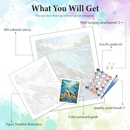 Sea Turtle Paint by Numbers Kit for Adults Without Frame 16x20 IN - color: OP-US16