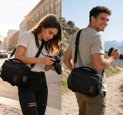 BAGSMART Camera Sling Bag with Tripod Holder & Rain Cover, Black - color: 01-Black