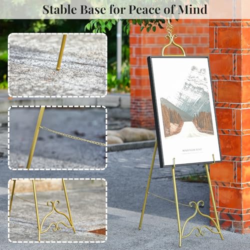 Gold Easel Stand for Sign 58.5” H Metal Large Adjustable - color: Openwork Orb Top