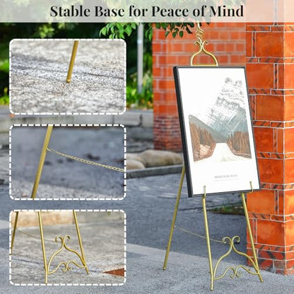 Gold Easel Stand for Sign 58.5” H Metal Large Adjustable - color: Openwork Orb Top