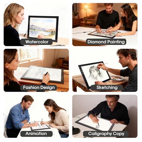 HSK 9”x13”LED Artist tracing Light Box Copy Table, Adjustable High Brightness Light Pad for Tatto Drawing, Sketching, Animation, Diamond Painting Accessories - size: 9 x 13 inches