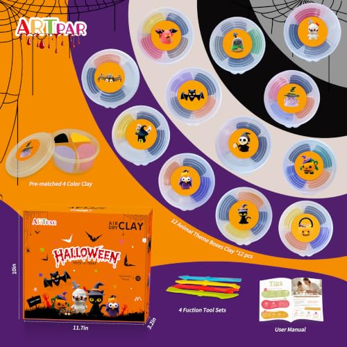 ARTPAR Kids Halloween Air Dry Clay Crafts, 12 Boxes Modeling Clay Kit