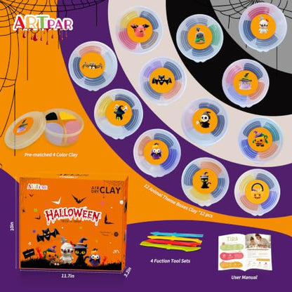 ARTPAR Kids Halloween Air Dry Clay Crafts, 12 Boxes Modeling Clay Kit