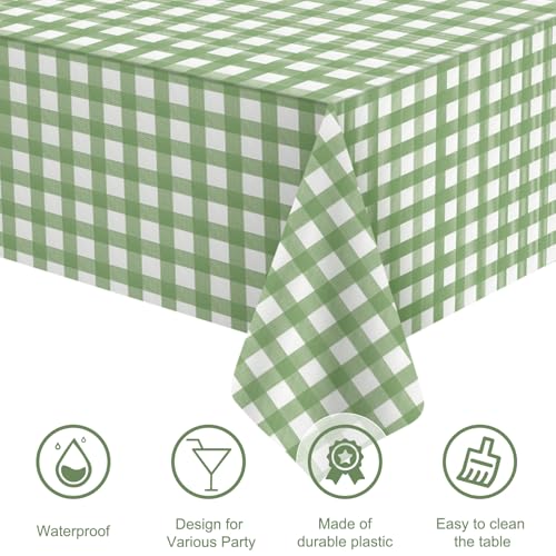 3 Pcs Sage Green Gingham Tablecloths, Checkered Table Covers 54 x 108 Inch - color: Sage Green