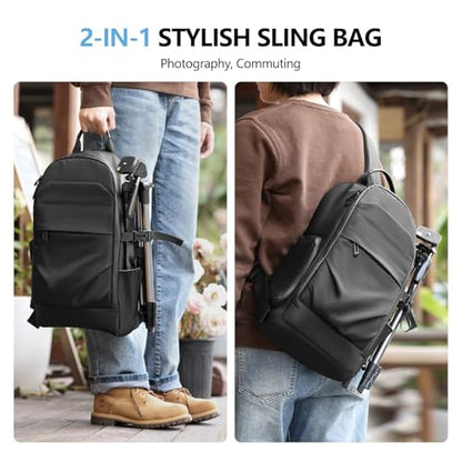 TAAOKA Camera Sling Bag, DSLR/SLR/Mirrorless Camera Backpack Shockproof Photography Backpack with Tripod Holder & Removable Modular Inserts Compatible with Canon/Nikon/Sony/Fuji(Black) - color: Black, size: Large 16.53 x 9.44 x 5.51 inches