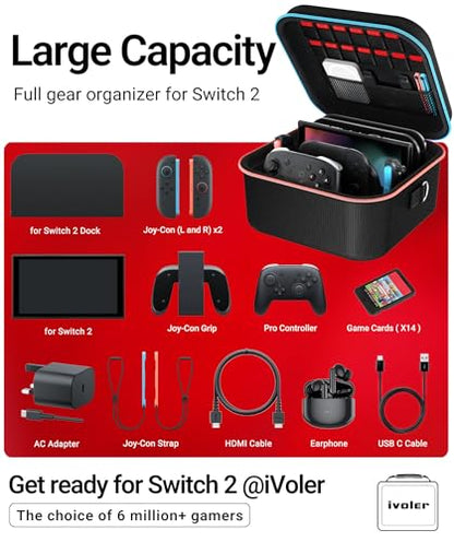 ivoler Compact Carrying Case for Nintendo Switch 2 All-in-One Case Black - color: Carbon black, size: 7.9''
