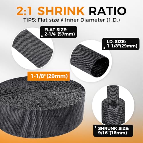 Automotive Heat Shrink Wire Sleeve Cord Protector 1-3/8''-35ft - size: 1-1/8"-35ft