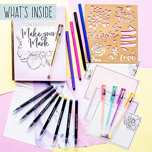 STMT DIY Make Your Mark Hand Lettering Set, Step-by-Step Beginner Modern Calligraphy Hardcover Workbook, Includes Practice Sheets, Stencils, Flexible Fine Tip & Brush Markers, DIY Calligraphy Kit