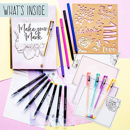 STMT DIY Make Your Mark Hand Lettering Set, Step-by-Step Beginner Modern Calligraphy Hardcover Workbook, Includes Practice Sheets, Stencils, Flexible Fine Tip & Brush Markers, DIY Calligraphy Kit