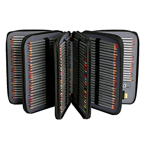 250 Slots Pencil Case 5-Layer Zipped Holder w/Handle - color: Black, size: 250