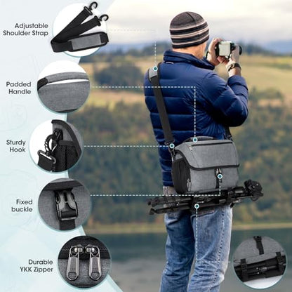 RAINSMORE Camera Bag, DSLR SLR Mirrorless Camera Case for Photographer - color: Grey