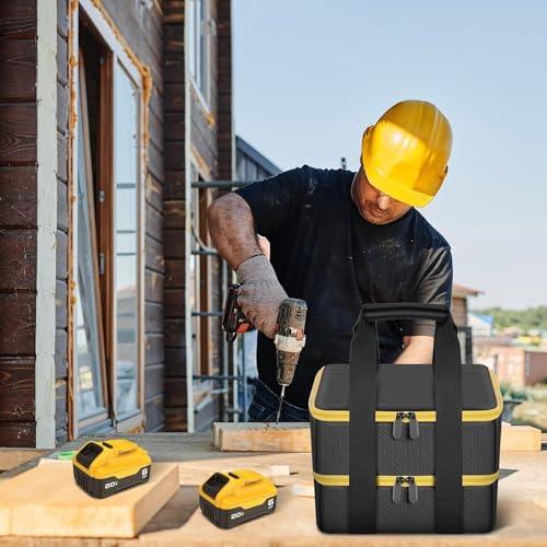 Double-Layer Battery Bag for Dewalt 20V Batteries & Charger, Yellow - color: Yellow