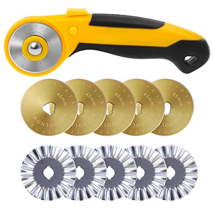 45mm Rotary Cutter for Fabric, 10PCS Titanium & Pinking Blades - color: color05