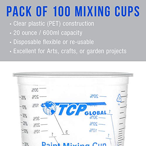 TCP Global 20 oz. (600ml) Graduated Plastic Mixing Cups - Box of 100