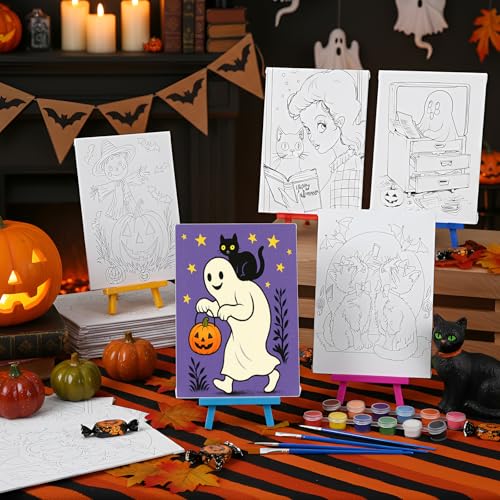 Blosssound 24 Set Halloween Pre Drawn Canvas 5x7'' with Easel - style: Halloween