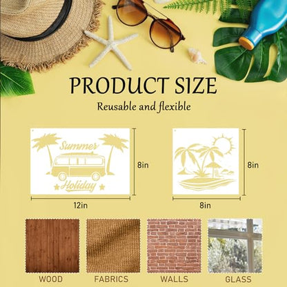 Keluna Palm Tree Stencils for Painting - 9 Pcs Large Reusable Beach Summer Holiday Stencils for Painting on Wood, Wood Burning Template - style: beach