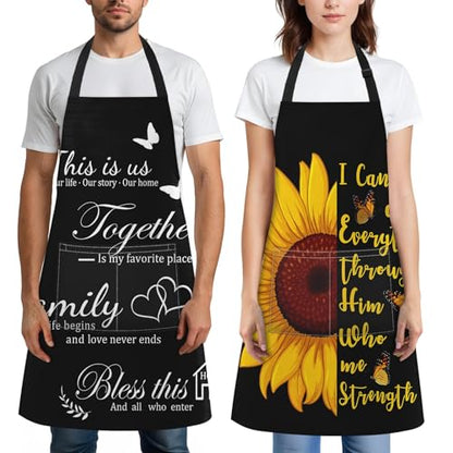 Britimes Apron with Pockets, 32x28 inch, 2 Pack, Sunflower - color: Black Yellow