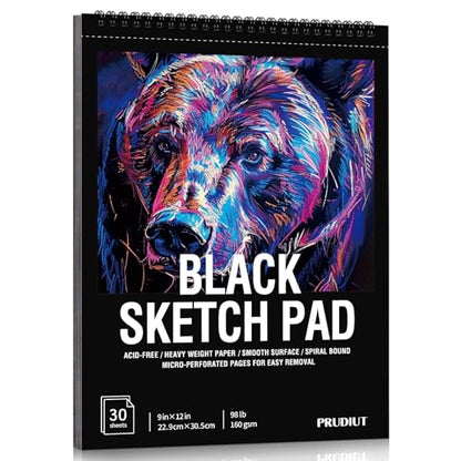 Black Paper Sketchbook 9 × 12 in, 30 Sheets, 160gsm Spiral Bound - size: 9×12 Inch (1 pack)