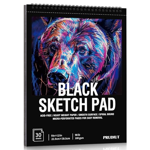 Black Paper Sketchbook 9 × 12 in, 30 Sheets, 160gsm Spiral Bound - size: 9×12 Inch (1 pack)