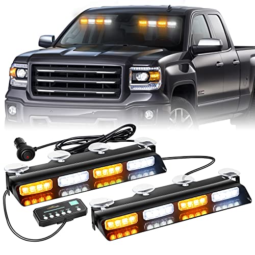 XRIDONSEN 2 in 1 2x 14 inch Strobe Light Bar - color: Amber/White