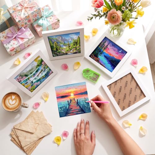 Geyoga 4pcs Scenery Diamond Painting Kits with Frame for Adults 7 x 7 Inch - style: Scenery
