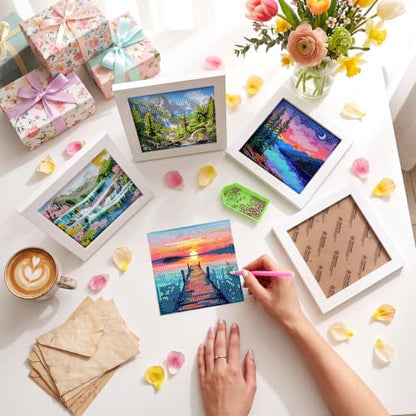 Geyoga 4pcs Scenery Diamond Painting Kits with Frame for Adults 7 x 7 Inch - style: Scenery