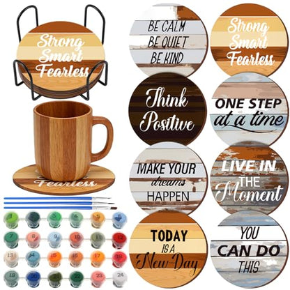 Reallnaive 8 Pcs Inspirational Paint by Number Kit for Adult Wooden Coaster - style: Farmhouse